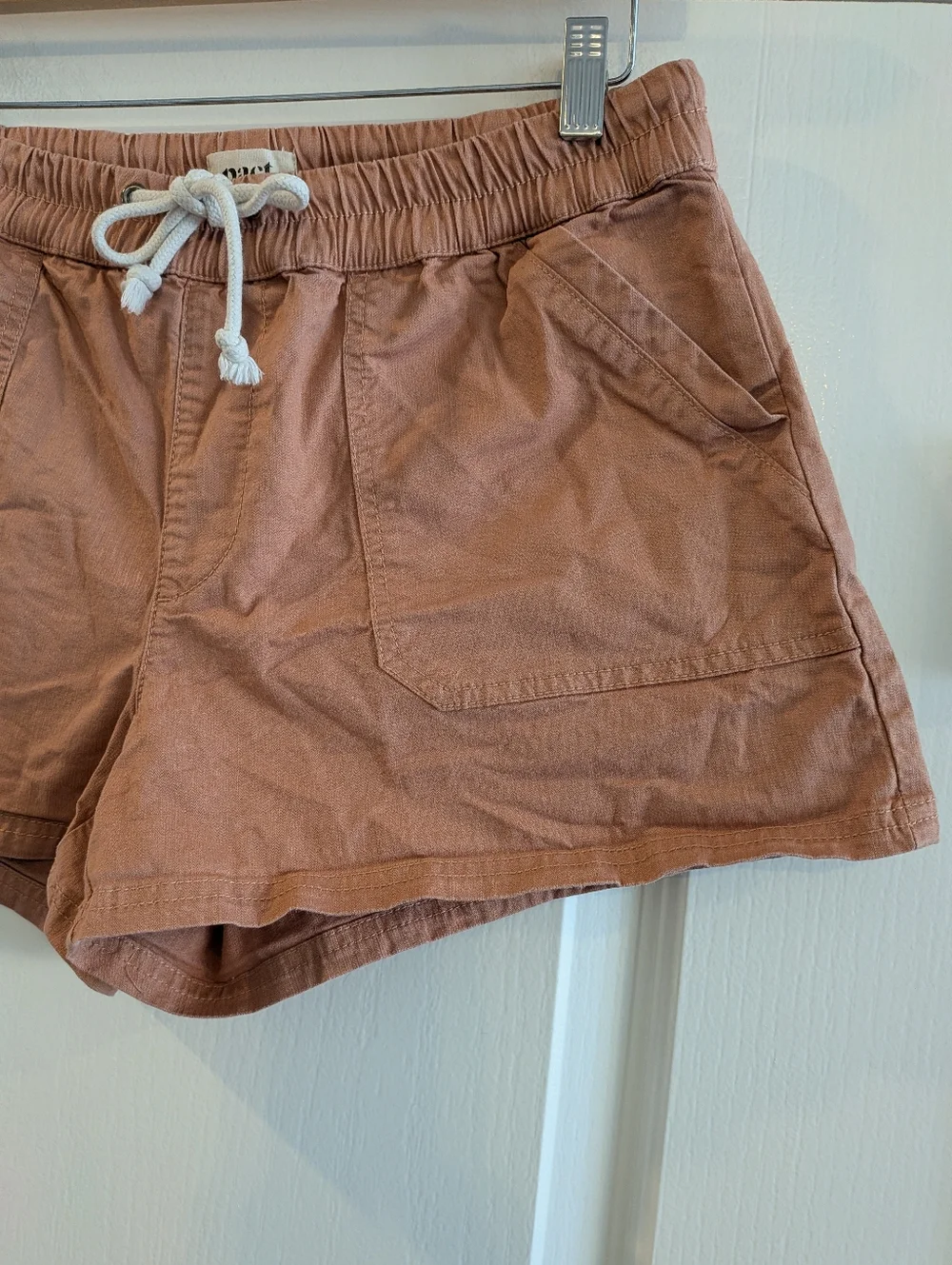 Pact Woven Twill Drawstring Shorts Organic Cotton Pink Clay Pull On Size M - Picture 4 of 12
